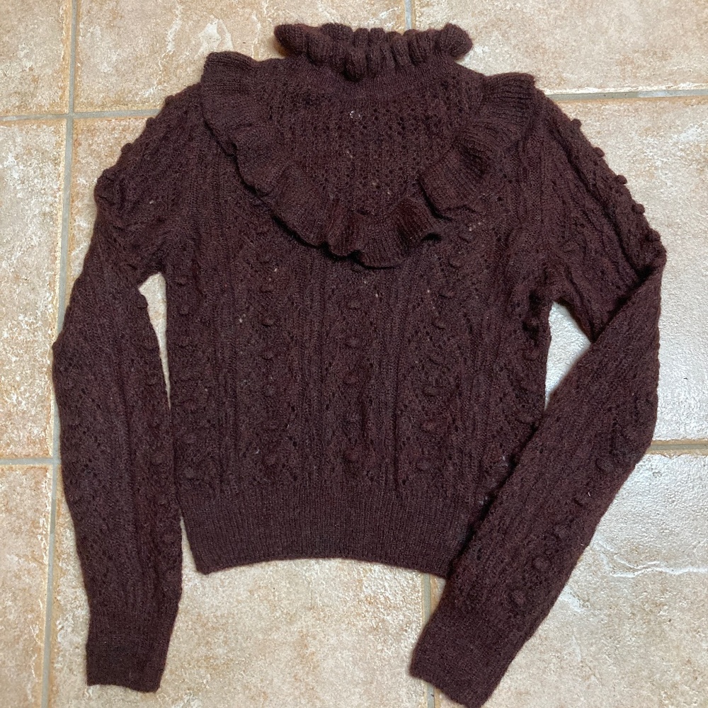 Zara Brown/Burgundy Cable Knit Wool/Mohair Sweater Sz S